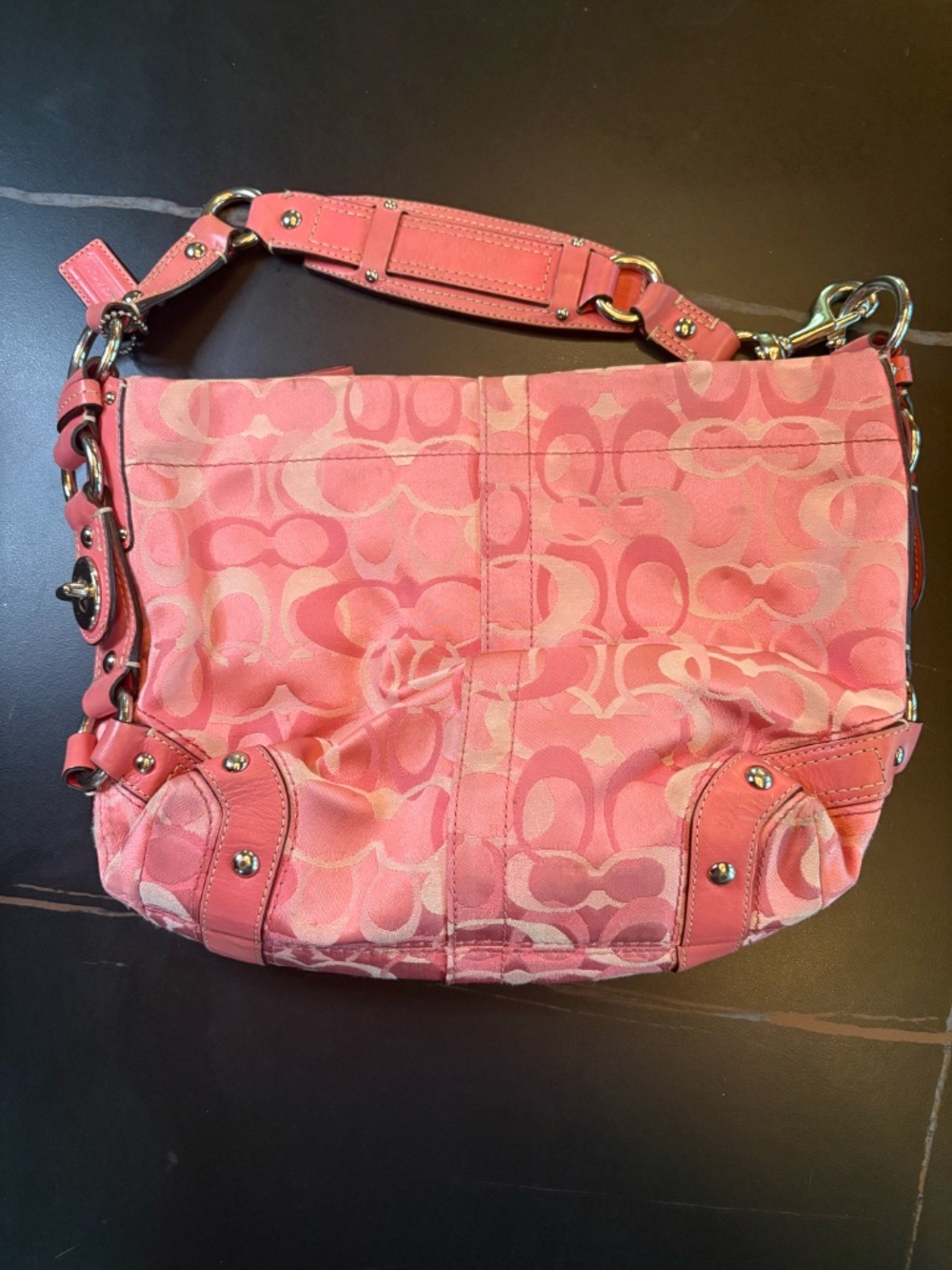 Coach Pink Signature Soho Hobo Shoulder Bag Y2K Canvas Leather Purse F13980 - Picture 2 of 6